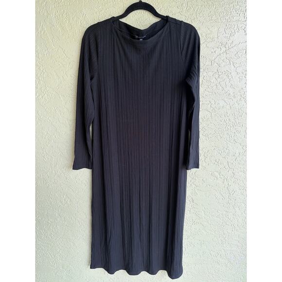 Eileen Fisher Long Sleeve Dress Womens S Black Textured Ribbed Midi Work Career - Picture 2 of 6